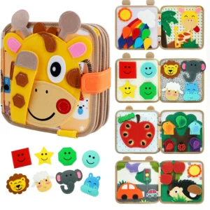 Zabawka Montessori Busy Board Żyrafa – Edukacyjna Książka Sensoryczna